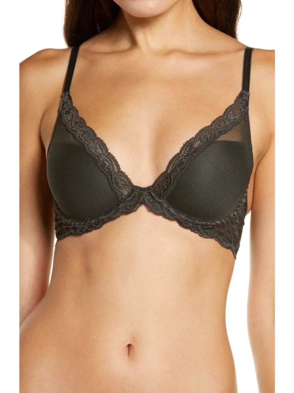 NATORI 730023 Feathers Underwire Contour Bra Sz 36D Coal Black Gray NEW $68
